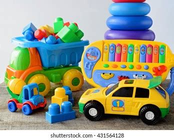 Toys Collectionon Wooden Table White Background Stock Photo 431564128 | Shutterstock