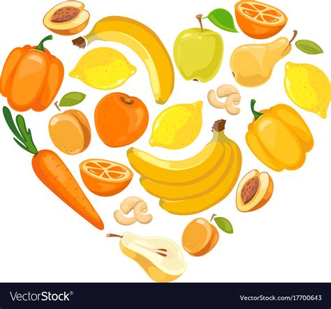 Yellow and orange fruits vegetables Royalty Free Vector