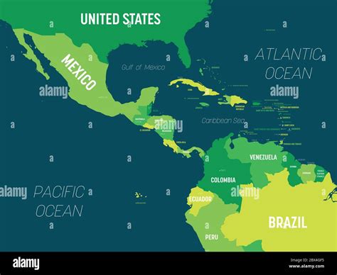 Mapa de América Central - tono verde coloreado sobre fondo oscuro. Mapa ...