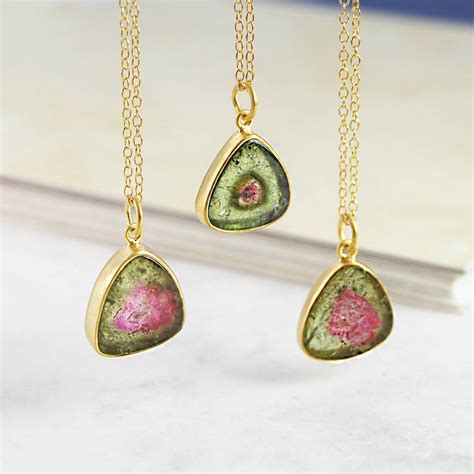 Watermelon Tourmaline Birthstone Triangle Gold Necklace By Embers | notonthehighstreet.com