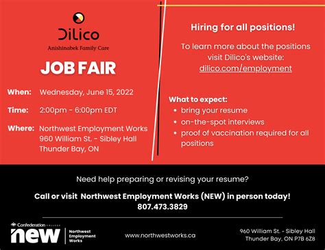 DILICO JOB FAIR | SIBLEY HALL | June 15 | 2-6pm | Confederation College