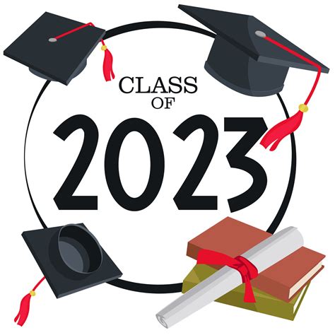 Class 2023 badge design template in black and red colors. Congratulations to graduates 2023 ...