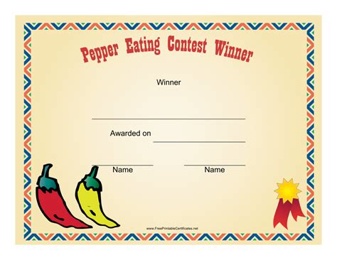 Pepper Eating Contest Winner Certificate Template Download Printable PDF | Templateroller