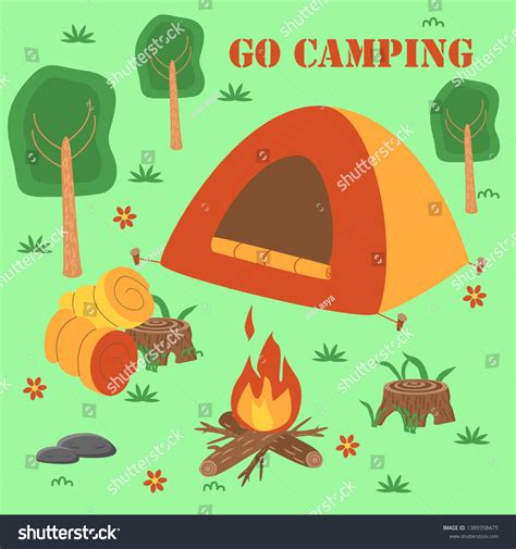 Go Camping Poster Tent Campfire Vector: vector de stock (libre de regalías) 1389358475 ...