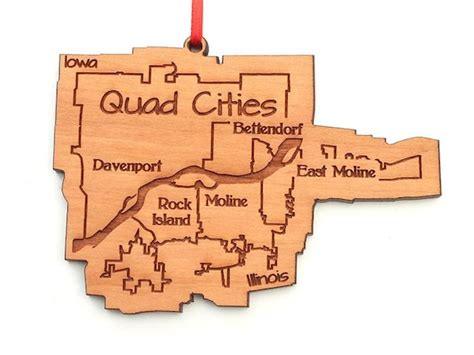 Quad Cities IA-IL Map Ornament Engraved Cities Iowa-Illinois | Etsy