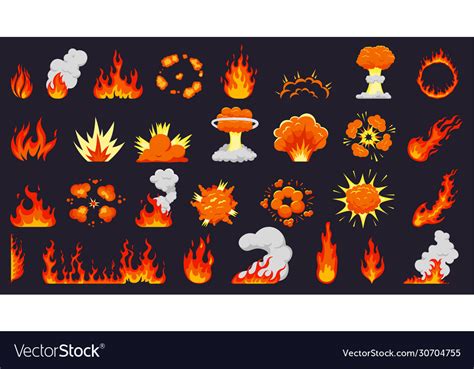 Cartoon fire explosions flames hot campfire Vector Image