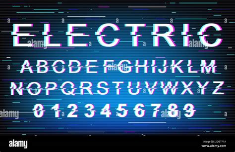 Electric glitch font template. Retro futuristic style vector alphabet ...