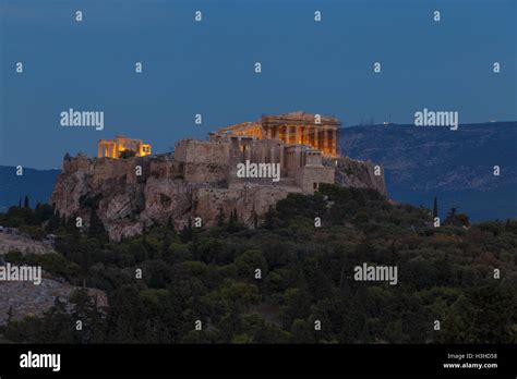 The Acropolis of the Athens at night Stock Photo - Alamy