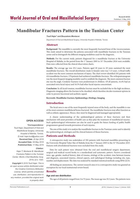 Mandibular Fractures Pattern in the Tunisian Center - DocsLib