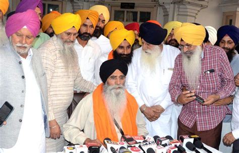 Shiromani Gurdwara Parbandhak Committee (SGPC) President Harjinder Singh Dhami addresses a press ...