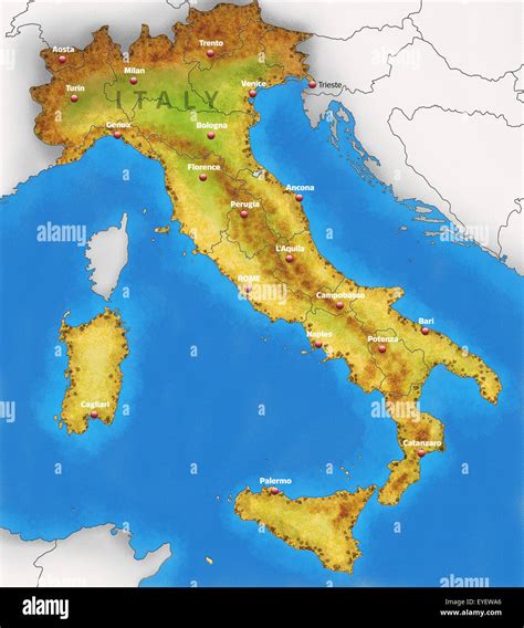 Physical Map of Italy illustration Stock Photo - Alamy