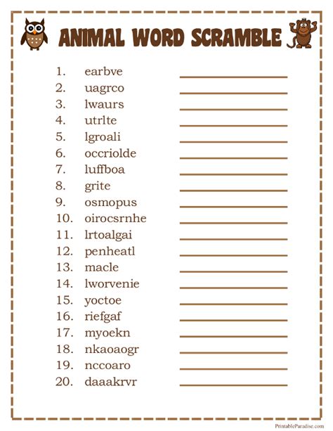 Printable Animals Word Scramble Printable Word Games, Word Scramble ...