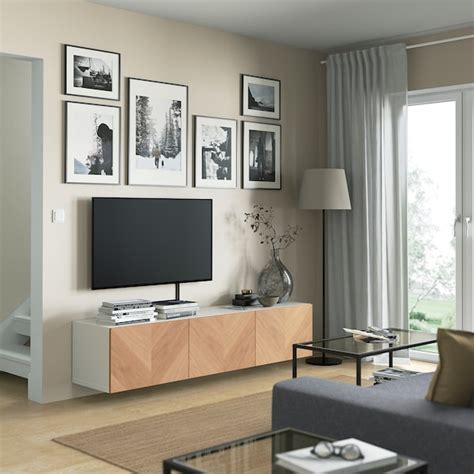 BESTÅ TV bench with doors, white/Hedeviken oak veneer, 707/8x161/2x15 ...