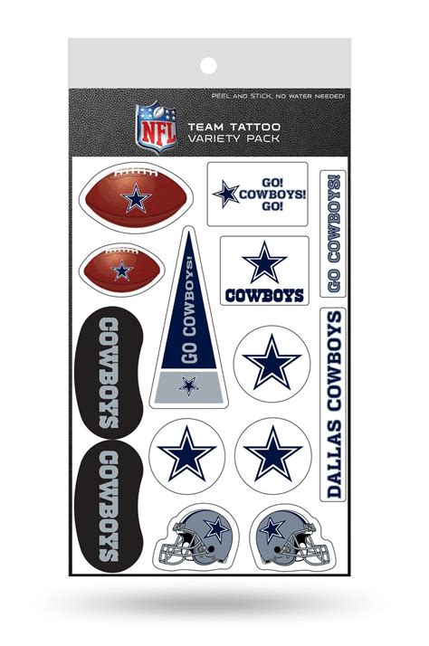 Dallas Cowboys Temporary Tattoos Team Variety Pack 12 pieces Free Shipping 12 Tattoos, 3 Logo ...