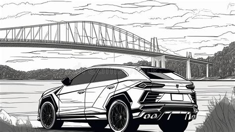 Lamborghini Urus Coloring Book Page Stock Illustration - Illustration ...