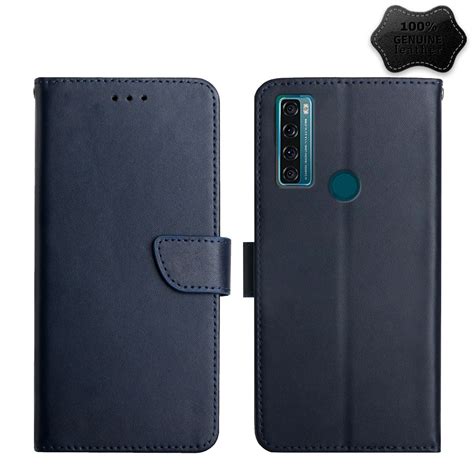 For TCL 20 SE Genuine Leather Fingerprint-proof Flip Phone Case (Blue ...