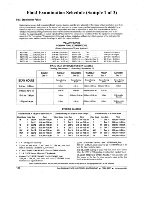 Final Examination Schedule Sample printable pdf download