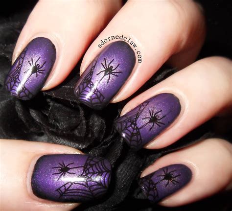 Purple Glitter Gel Nails With Spider And Web Halloween Nail Art ...