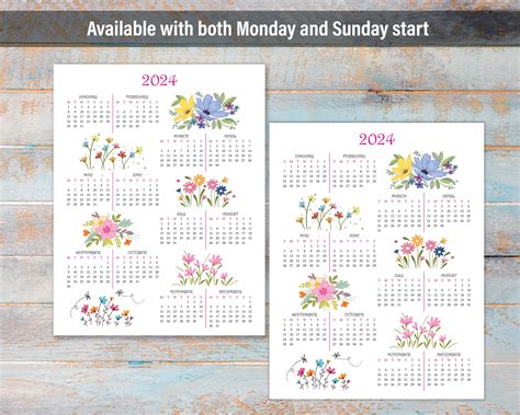 2024 Year Calendar Printable, 2024 Yearly Calendar, Desk Calendar ...