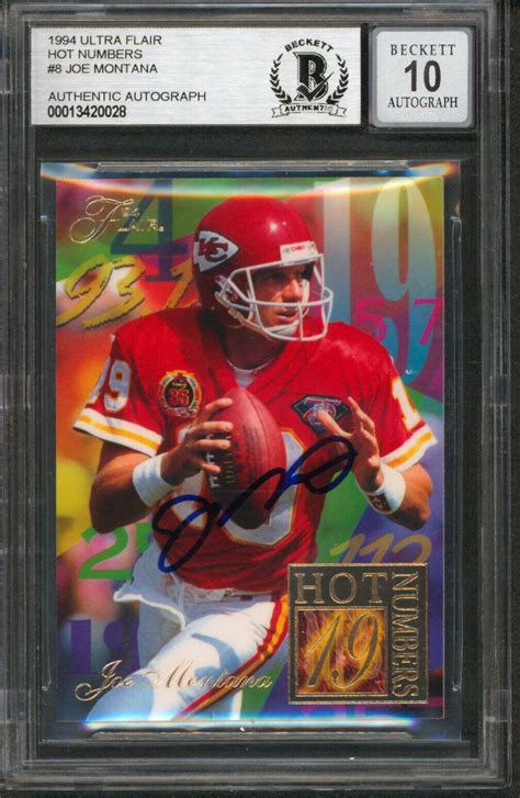 Chiefs Joe Montana Signed 1994 Ultra Flair Hot Numbers #8 Card Auto 10! BAS Slab | Autographia