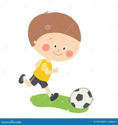 Little Boy Playing Soccer. Child Kicking Football. Cute Happy Kid Playing with a Ball Stock ...