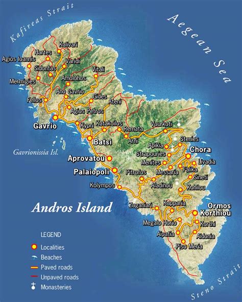 Andros Island Tourist Map - Andros Island Greece • mappery