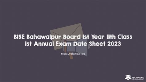 BISE Bahawalpur Board 1st Year 11th Class 1st Annual Exam Date Sheet 2023