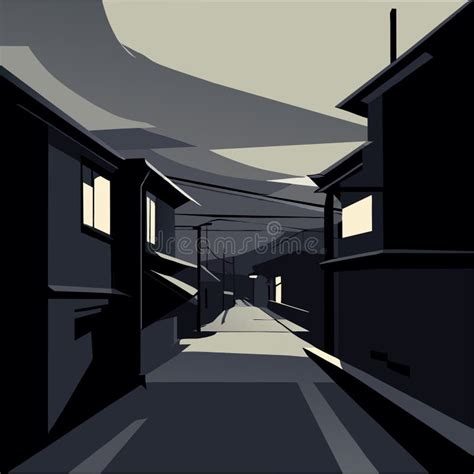 Illustration of a City Street at Night. Vector Illustration in Flat ...