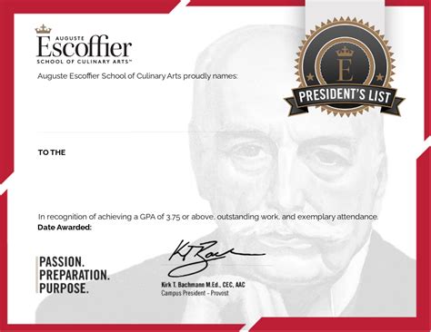 President's List with Distinction • Auguste Escoffier School of Culinary Arts • Accredible ...