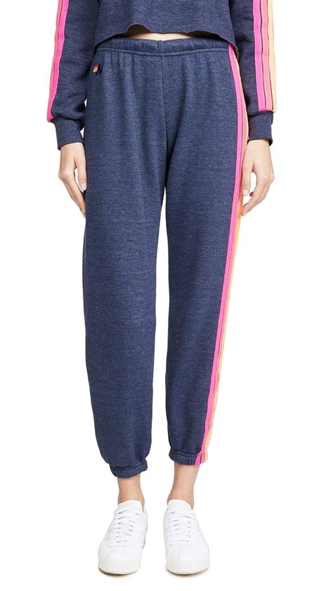 Aviator Nation Women's 5 Stripe Sweatpants, Navy Neon, X-Large: Amazon ...