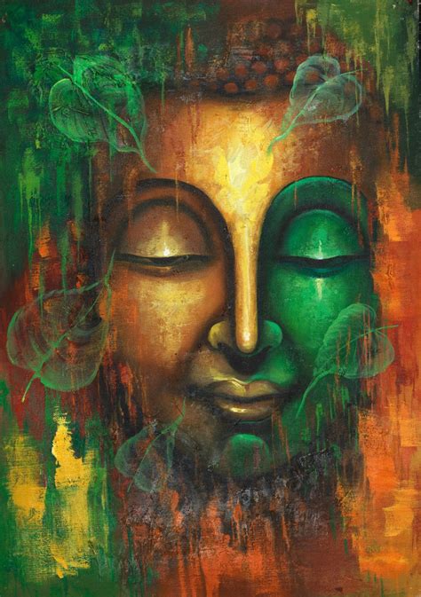 Buy Calm Peaceful Buddha with Floating Leaves Handmade Painting by ...
