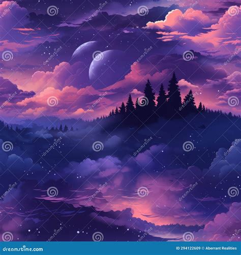 A Purple Night Sky with Clouds and Trees Stock Image - Image of scene ...