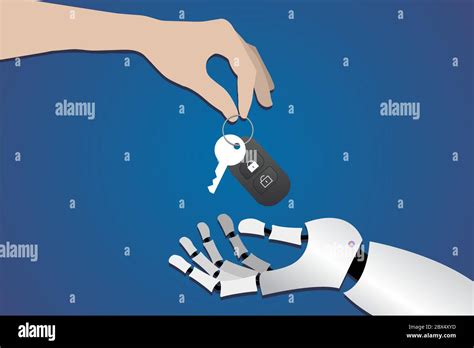 human hand gives car keys to robot hands on dark blue background Stock Vector Image & Art - Alamy