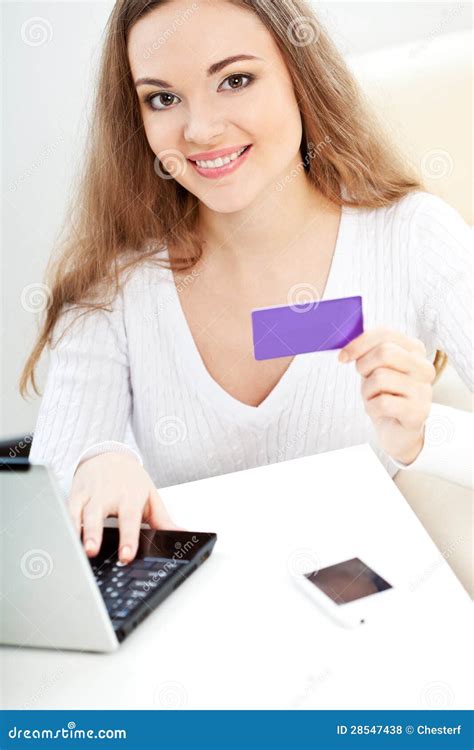 Woman Holding Business Card Stock Photo - Image of indoors, paying: 28547438