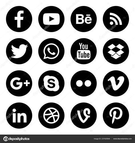 Social Media Icons Set Isolated Black White Buttons Collection Stock Vector Image by ©asheruimov ...