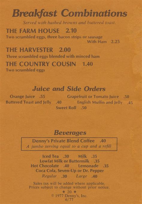 The Slow Decline of the Pie Shops: 1977 Denny's To Go Menu - Largo, Florida