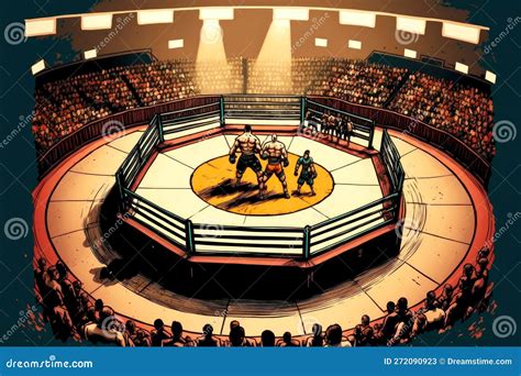 Round Fighting Arena for Fights of Wrestlers and Athletes Fights Mixed ...