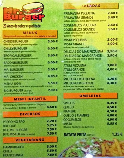 Mr. Burger Menu, Menu de Mr. Burger, Mafra Centro, Lisboa - Zomato Portugal