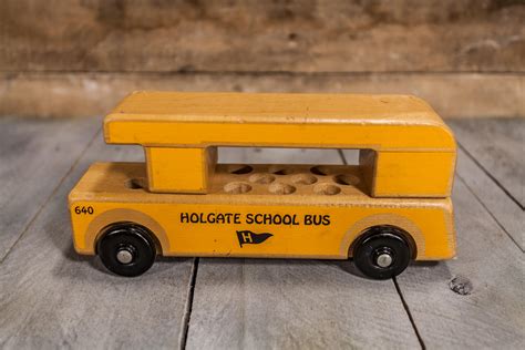 Vintage 1980s Holgate Wooden School Bus #640 Toy Yellow Kids Toy Nursery Decor