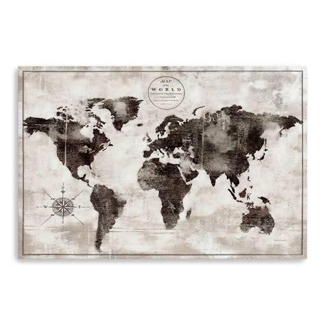 Rustic World Map Black And White Canvas Giclee | Michaels