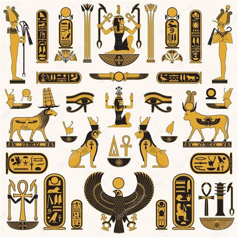 Ancient Egyptian symbols and decorations in yellow-black color design ...