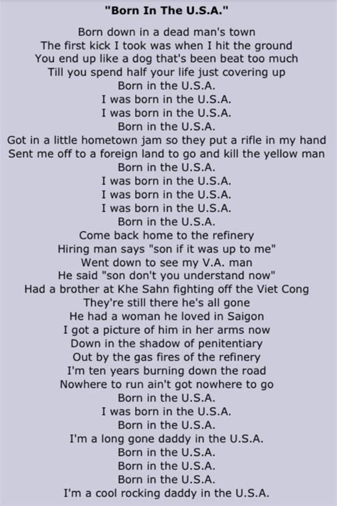 Ida Dennis Buzz: Bruce Springsteen Born In The Usa Lyrics