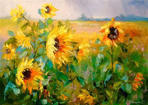 Sunflowers in the wind oil painting on canvas without frame as edges ...