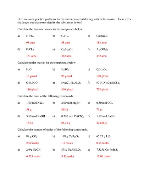 Molar Mass Practice Sheet - Here are some practice problems for ... - Worksheets Library