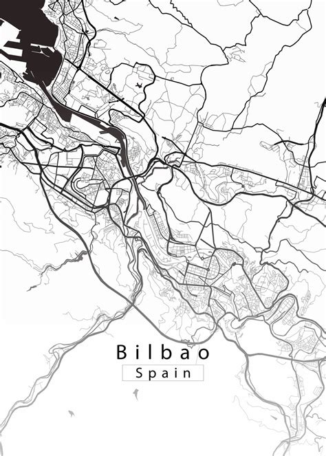 Kort over Bilbao Spain City Map white ǀ Bykort og verdenskort plakater ...