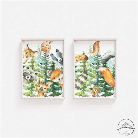 Woodland Animal Wall Art, Animal Nursery Prints, Woodland Nursery Decor, DIGITAL DOWNLOAD, Fox ...