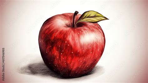 3D Art Image of Realistic Drawing Red Apple Isolated on Pastel Pink Background. Generative AI ...