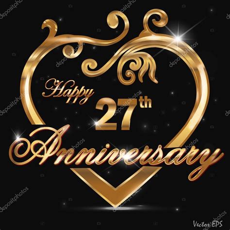 27 year anniversary golden heart design card — Stock Vector © atulvermabhai #48834251