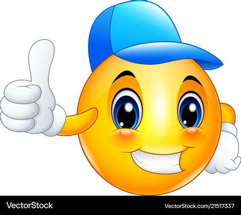 Cartoon emoticon smiley wearing a cap and giving Vector Image