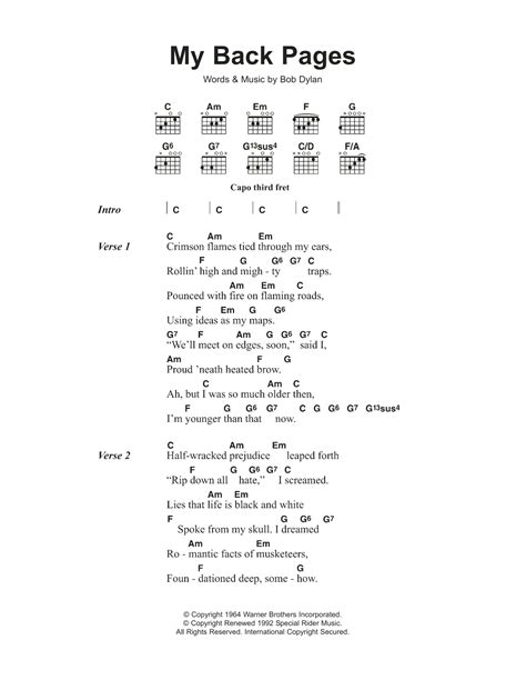 My Back Pages by Bob Dylan Sheet Music for Guitar Chords/Lyrics at ...